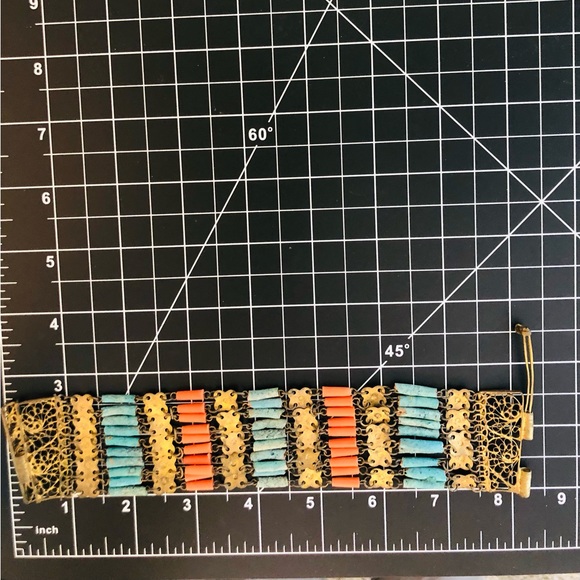 Rare Vintage Egyptian Revival Faience brass filigree bracelet - Picture 9 of 16